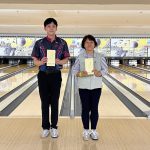 男性ハイゲーム 八鍬選手280点、女性ハイゲーム 村上選手239点